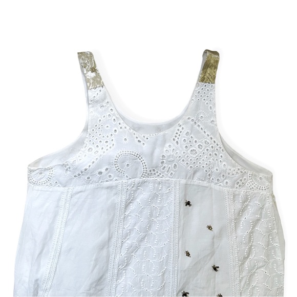 Anthropologie Leifsdottir LEIFNOTES Hi-Lo white Eyelet Gold Beaded Dress, Sz 6 - Picture 9 of 16